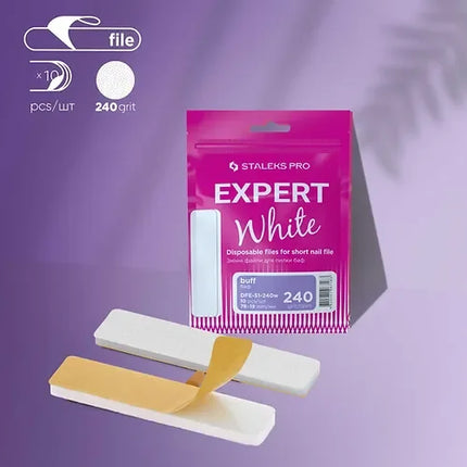 A set off white removable one-off files for rectangular short nail file Staleks Pro Expert 240 grit (10 pcs)