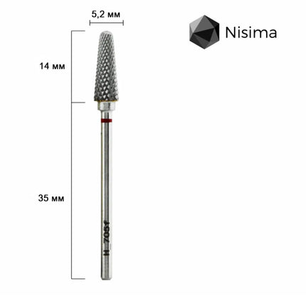 Твердосплавная фреза для ногтей «Усечённый конус» 5 мм красная H705fK Nisima