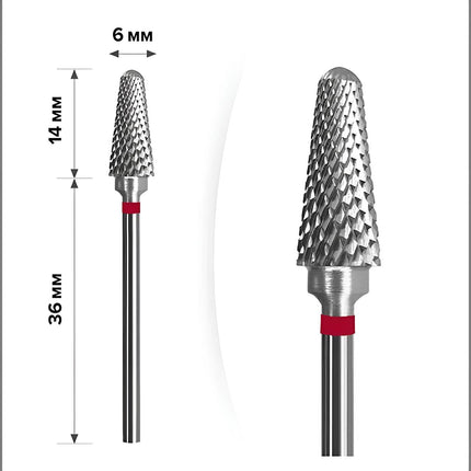 Freză conică din carbură pentru unghii „Frustum” 6mm Roșu M-117