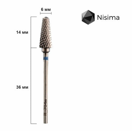 Freză conică din carbură pentru unghii „Frustum” 6mm albastră H704mK Nisima