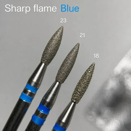 Diamond nail drill bit „Flacără” 2.1 mm Albastru Premium