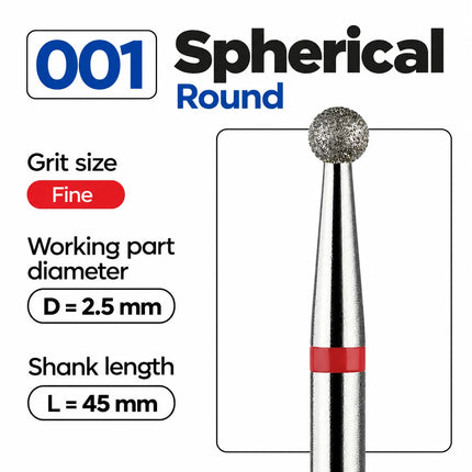 Diamond nail drill bit „Ball” Red 2.5 mm