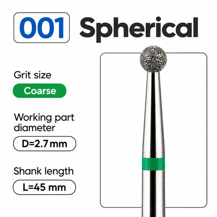 Diamond nail drill bit „Ball” 2.5 mm Verde
