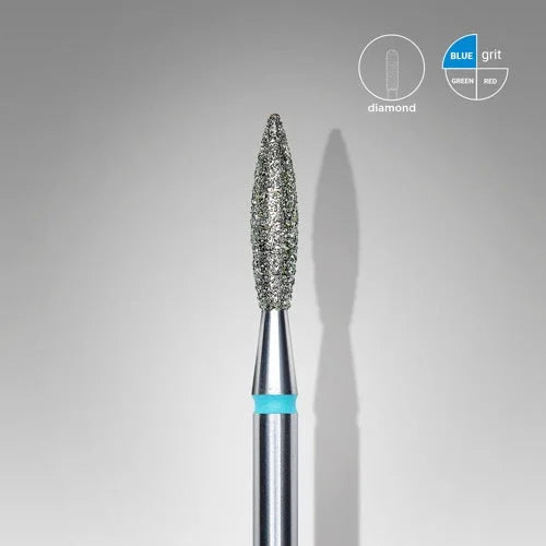 Diamond nail drill bit “Flame” 2.3*10 mm Blue STALEKS - Diamond nail drill bits