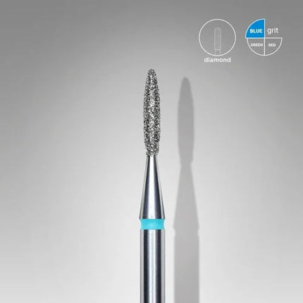 Diamond nail drill bit “Flame” Pointed 1.6*8.0 mm Blue STALEKS - Diamond nail drill bits