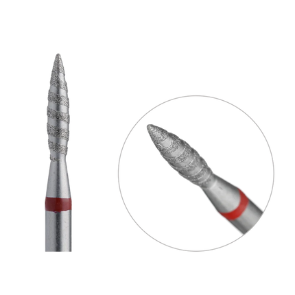 Diamond nail drill bit “Tornado” 2.1*10 mm Red - Diamond nail drill bits