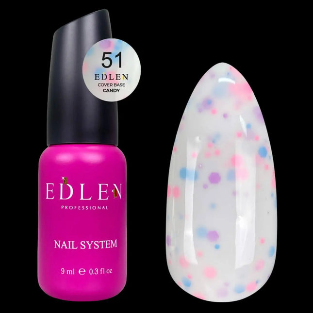 Edlen Cover Base Candy №51 Lapte cu fulgi albaștri și roz 9ml