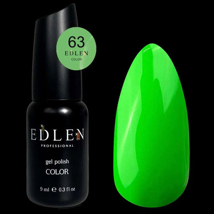 Гель-лак Edlen, колір №63 «Неоново-зелений», 9ml