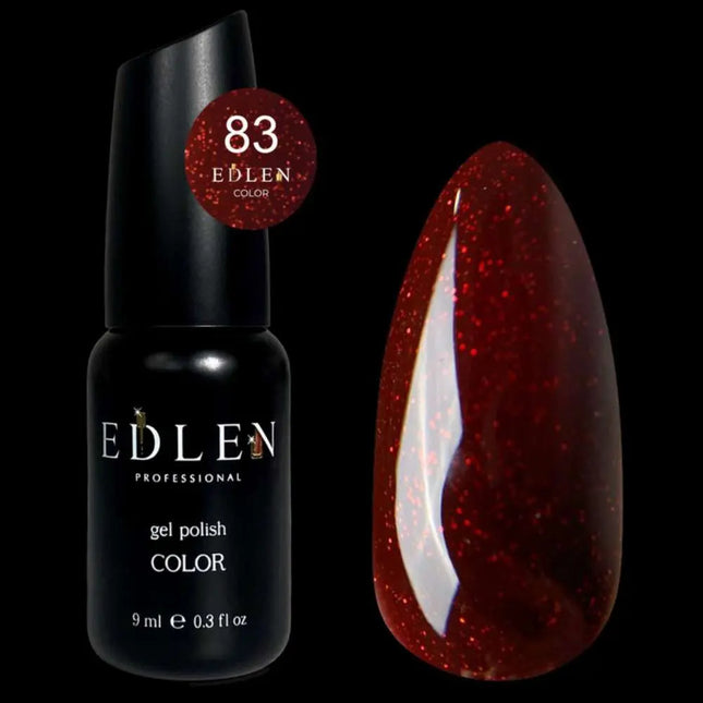 Ojă semipermanentă Edlen, culoarea №83 Roșu intens cu Shimmer, 9ml