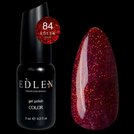 Edlen Gel Polish Color №84 Burgundy with Red Glitter 9ml
