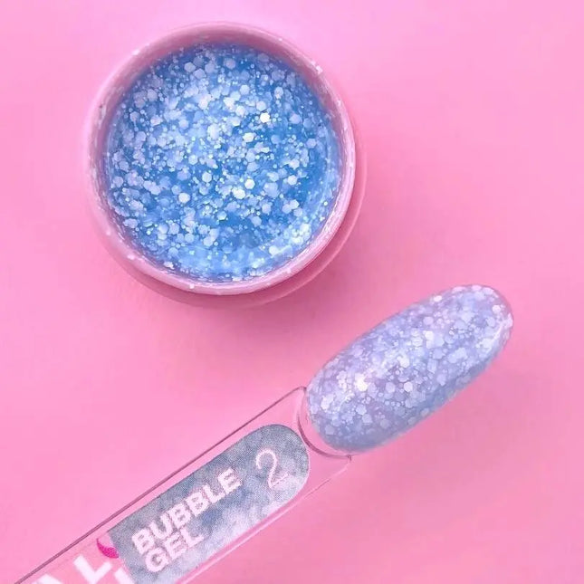 Gel Luna Bubble №02 albastru deschis cu sclipici alb 5ml