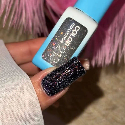 Luna Gel Polish №213 Reflection Black with multicolor sparkles 8ml