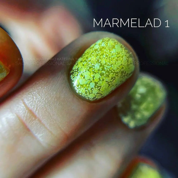 Saga ojă gel Marmalade №01 Chartreuse cu fulgi 9ml