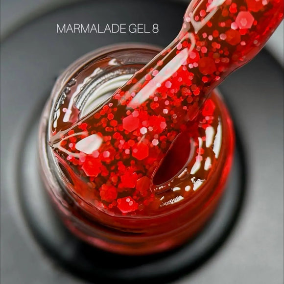 Гель-лак Saga Marmalade №08 красный с белыми хлопьями 9ml