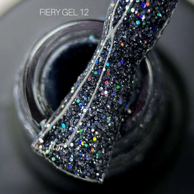 Saga Fiery Gel Polish №12 Antracit cu sclipici Holographic 10ml