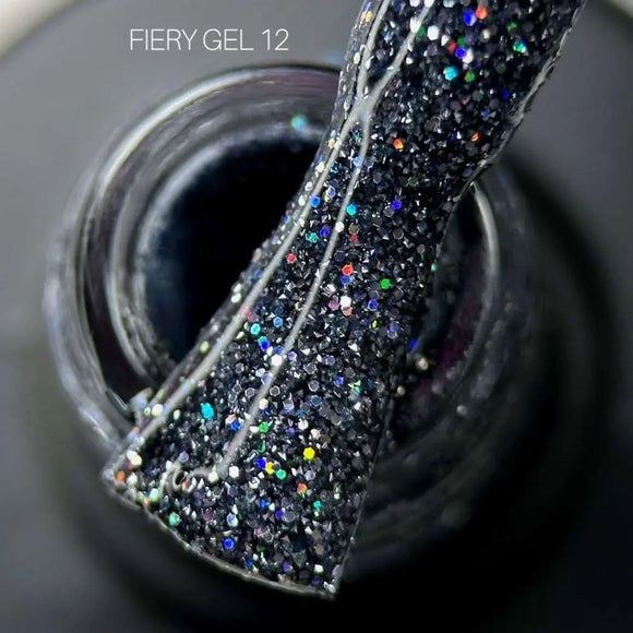 Saga Fiery Gel Polish №12 Antracit cu sclipici Holographic 10ml