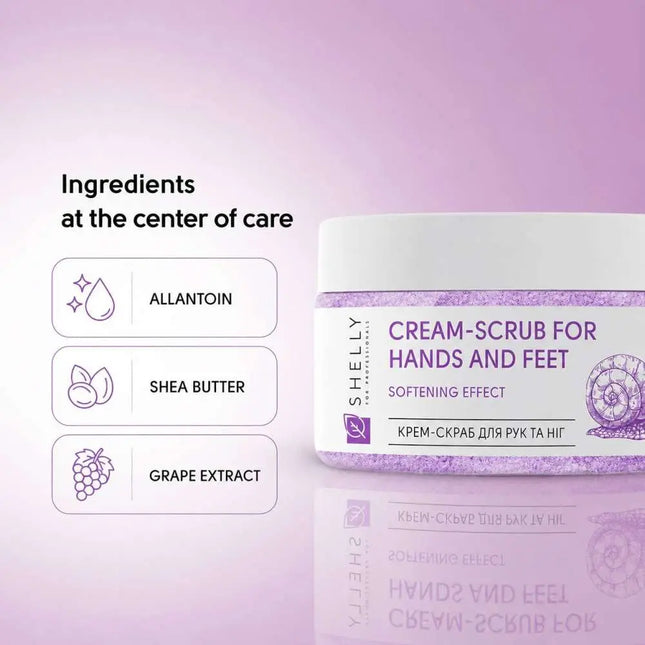 Cremă-exfoliantă pentru mâini și picioare cu alantoină, extract de melc și unt de shea Shelly 350 g