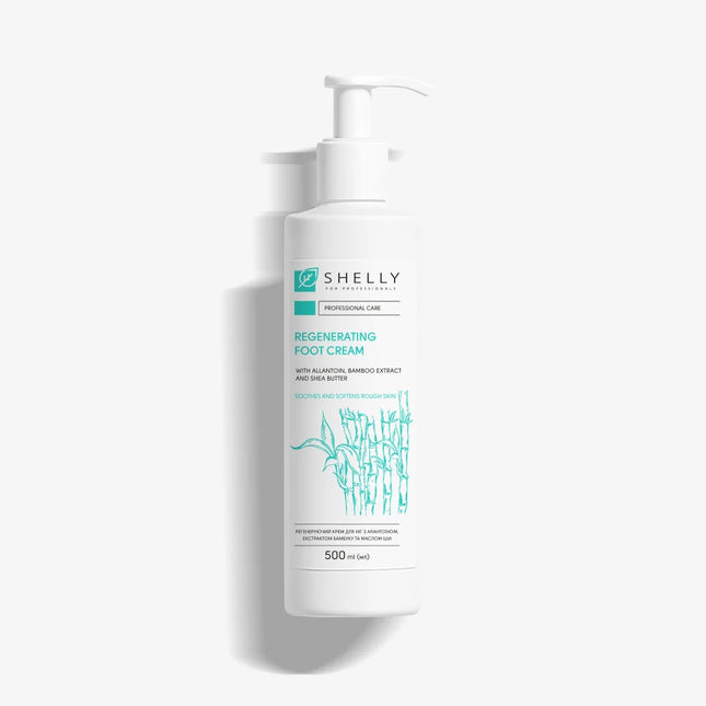 Cremă regeneratoare pentru picioare cu alantoină, extract de bambus și unt de shea Shelly 500 ml