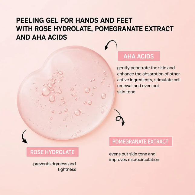Gel peeling pentru mâini și picioare cu hidrolat de trandafir și extract de rodie Shelly 200 ml