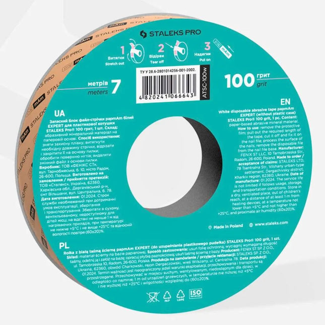 Bandă abrazivă albă papmAm de unică folosință în carcasă de plastic Staleks Pro Expert granulație 100, ATC-100w