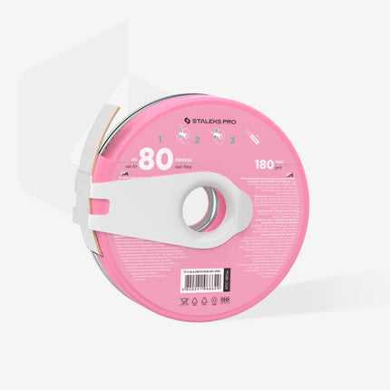 White disposable abrasive tape papmAm in a plastic case Staleks Pro Expert 180 grit ATC-180w - Disposable abrasive tape