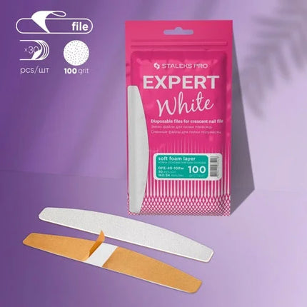 White disposable files for crescent base (soft foam layer) Expert 40 240 grit (30 pcs) Staleks Pro - Disposable nail