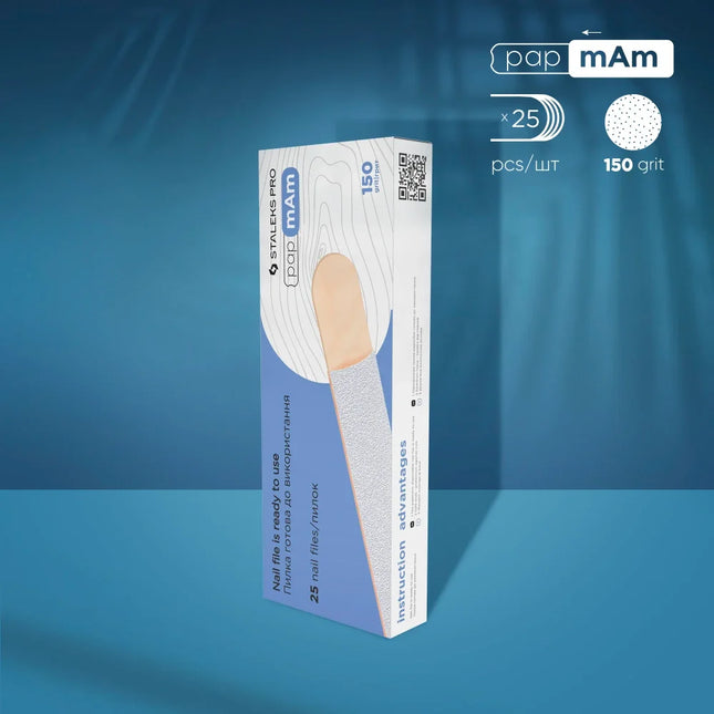 White disposable files on a wooden base papmAm EXPERT 22 150 grit (25 pcs) Staleks Pro - Disposable nail file