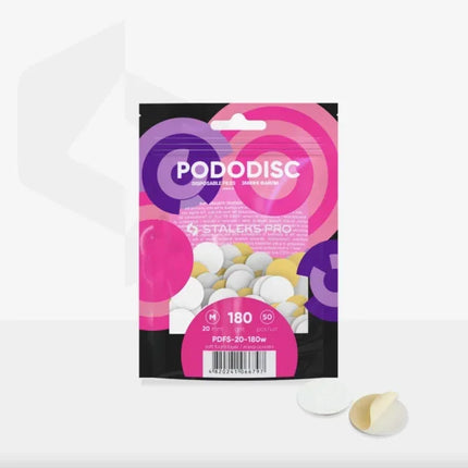 White disposable files with a soft foam layer for pedicure disc Pododisk Staleks Pro M 180 grit (50 pcs) PDFS-20-180w