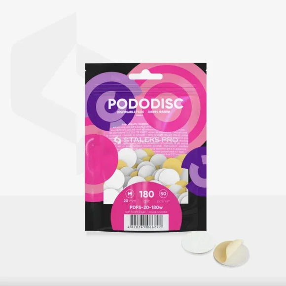 White disposable files with a soft foam layer for pedicure disc Pododisk Staleks Pro M 180 grit (50 pcs) PDFS-20-180w
