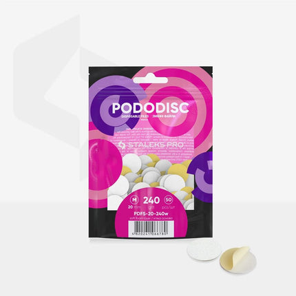 White disposable files with a soft foam layer for pedicure disc Pododisk Staleks Pro M 240 grit (50 pcs) PDFS-20-240w